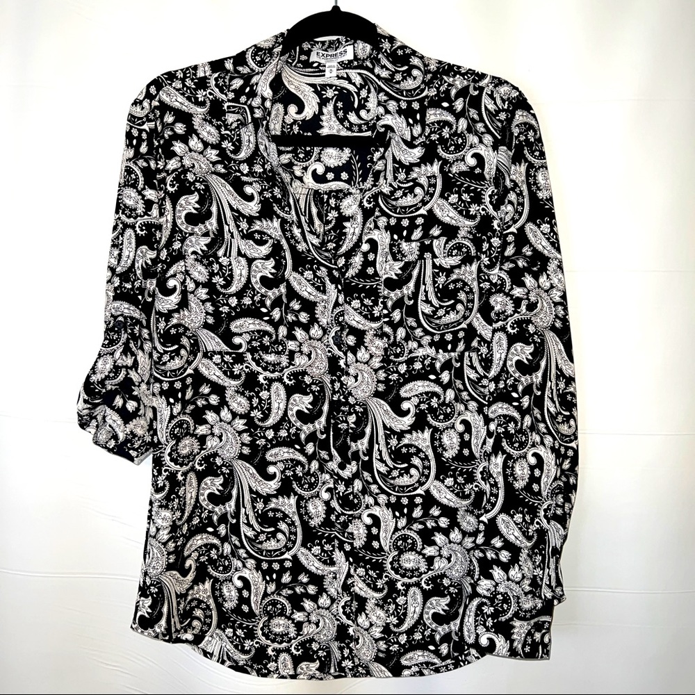 Express Portofino Black & White Paisley Blouse